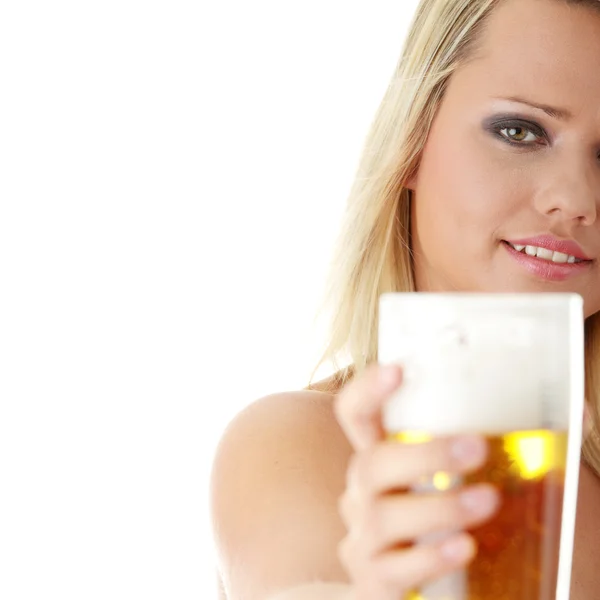Young atractive blonde and beer — Stock Photo, Image