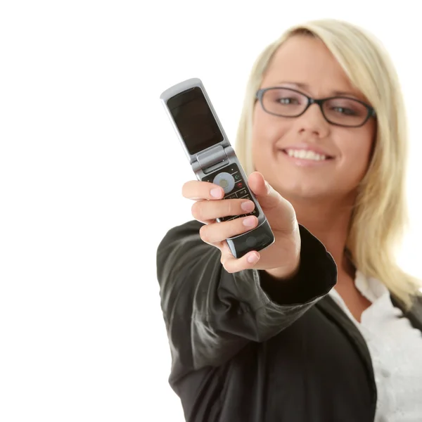 有吸引力的年轻商业妇女与蜂窝电话 — 图库照片
