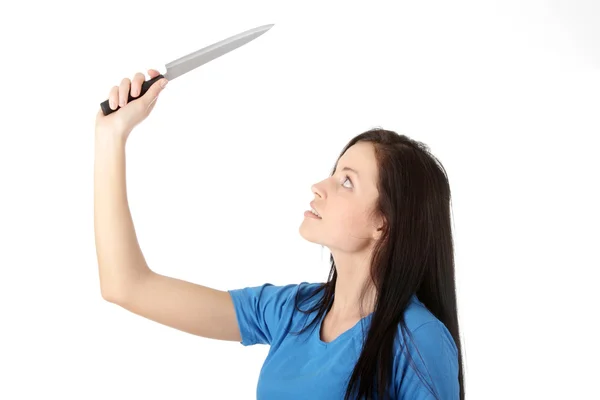 Kvinna med stor kniv — Stockfoto