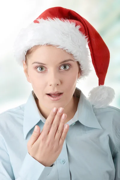 圣诞老人帽的年轻商业女人 — 图库照片