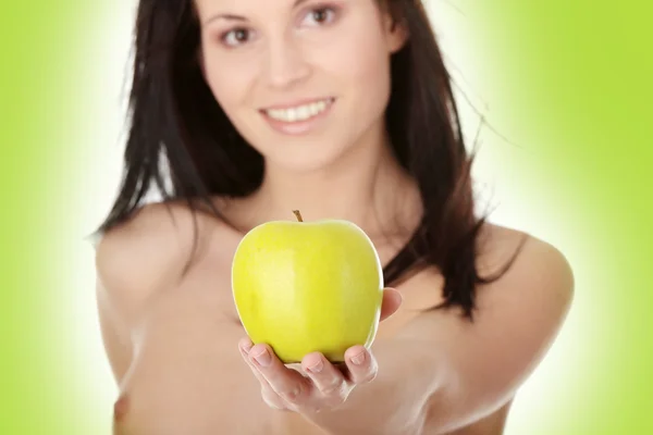 Sulu elma yeşil ile kız — Stok fotoğraf