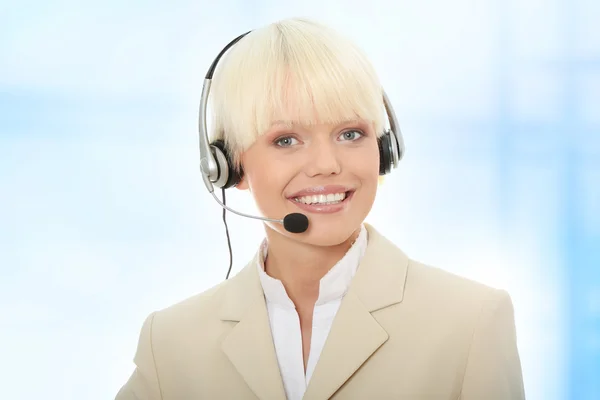 Call center nő fejhallgató — Stock Fotó