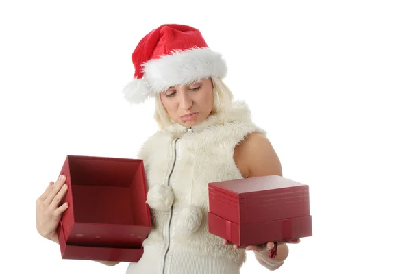 Vrouw in Kerstman hoed — Stockfoto