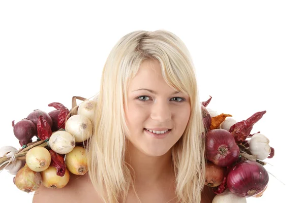 Blonde with vegetables — Stock Photo, Image