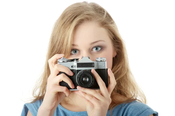 Mooi meisje maken foto — Stockfoto