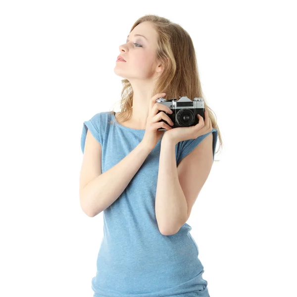 Pretty girl making photo — Stock Photo, Image