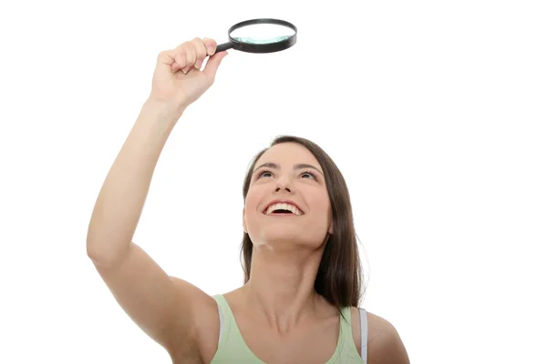 Teen student girl with magnifier — Stock Photo, Image