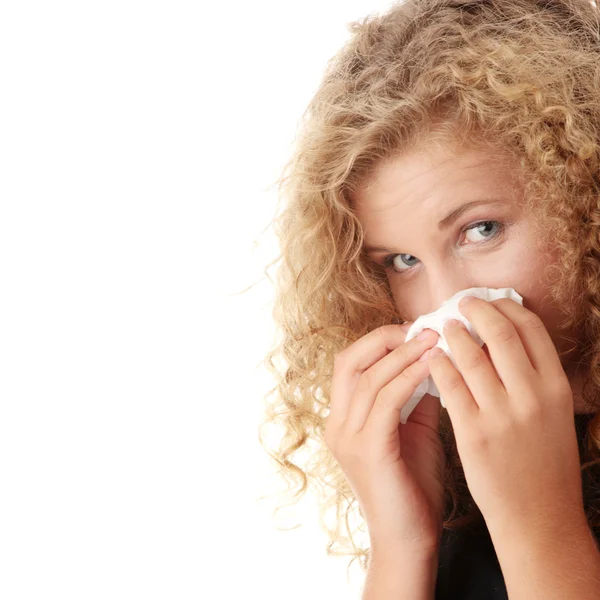 Young blonde woman having a cold — Stock Photo, Image