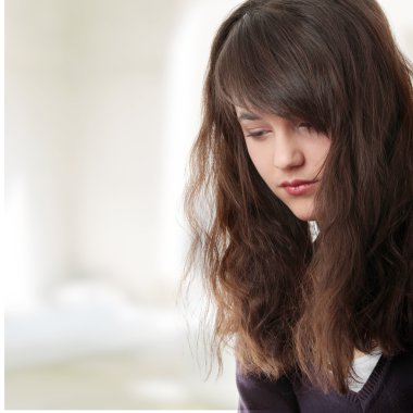 Young teen woman with depression clipart