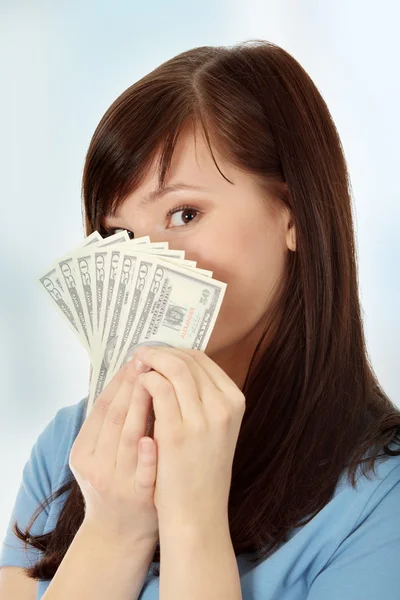 Έφηβος γυναίκα με δολάρια. — Φωτογραφία Αρχείου