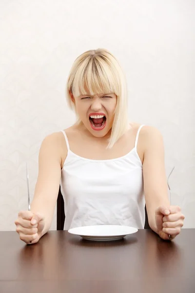 Hungry woman's screaming. — Stock Photo, Image