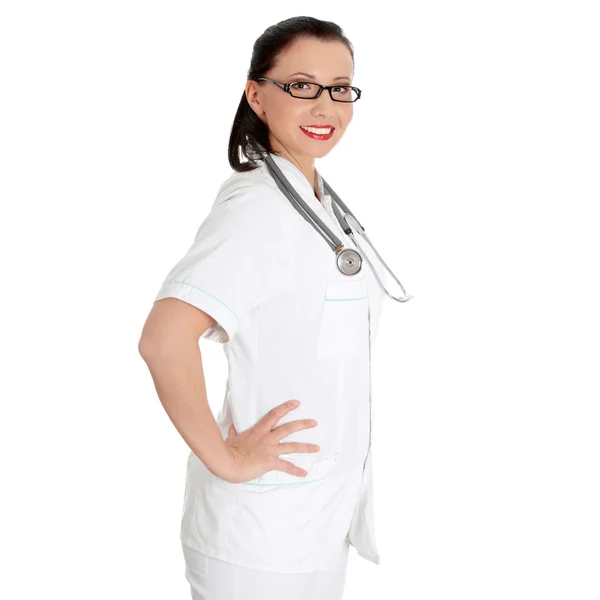 Mladá šťastná ženská sestra nebo lékař — Stock fotografie