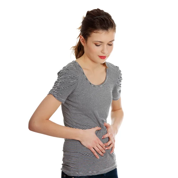 Mujer adolescente con problemas de estómago —  Fotos de Stock