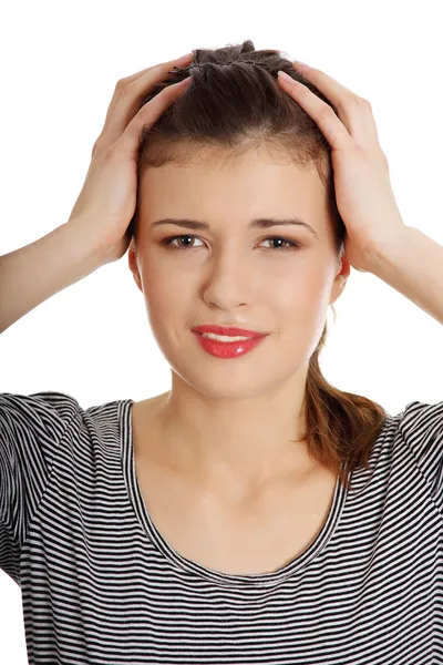 Mujer adolescente con dolor de cabeza —  Fotos de Stock