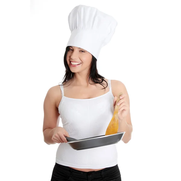 Genç kadın sağlıklı yemek pişirme — Stok fotoğraf