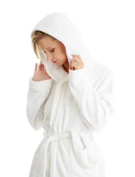 Teen woman in bathrobe — Stock Photo, Image