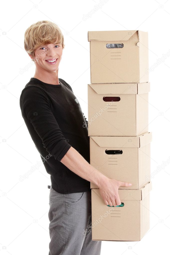 Man with stacked Boxes