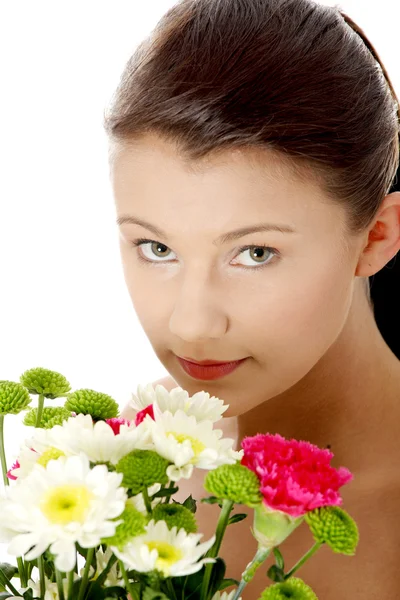 Spring portrait with flowers — Stock Photo, Image