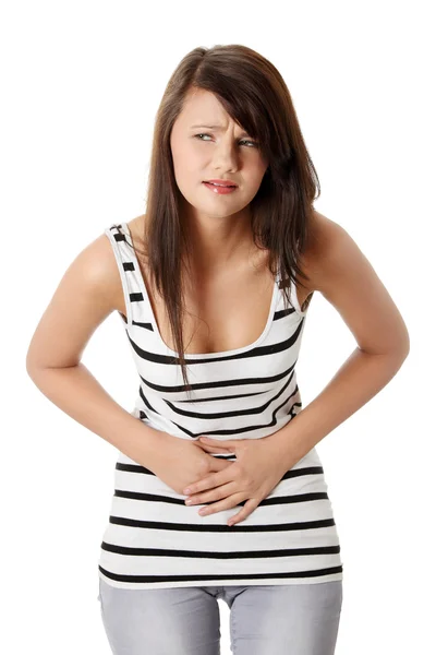 Mujer joven con problemas de estómago — Foto de Stock