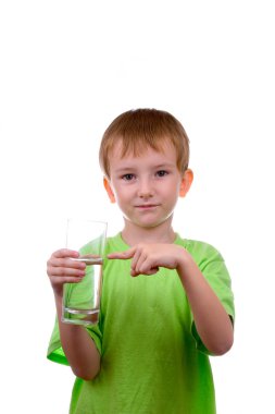 Boy pointed to a glass of water clipart