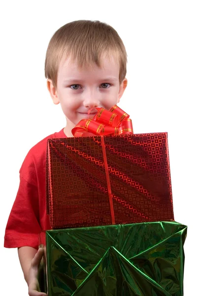 Happy boy with presents — Stock Photo, Image