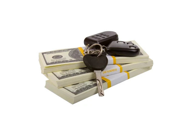Car keys on the package of dollars — Stock Photo, Image