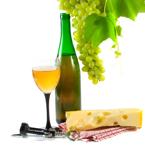 Cam ve üzüm şarap şişe — Stok fotoğraf