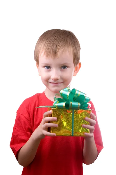 Happy boy with present — Stock Photo, Image