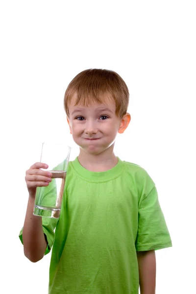 Chlapec s sklenici vody — Stock fotografie