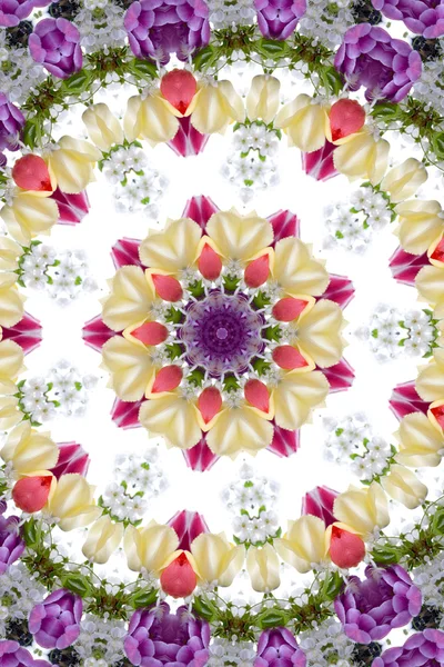 Kaléidoscope Bouquet Fleurs Printanières Sur Fond Blanc — Photo