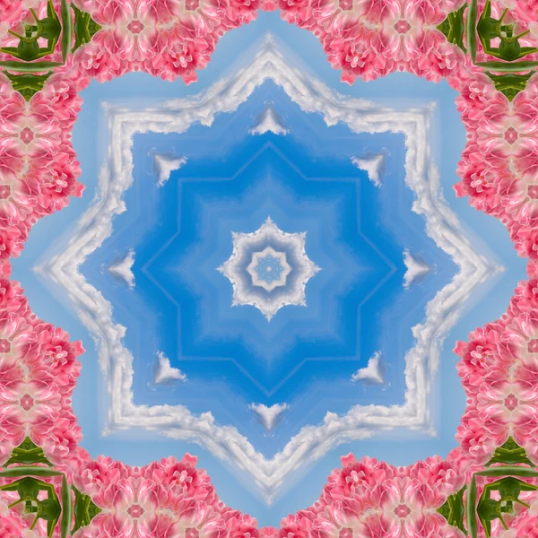 Kaleidoskop Schöne Rosa Tulpen Vor Bewölktem Himmel — Stockfoto