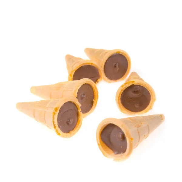 Süße Hörner gefüllt mit Schokolade — Stockfoto