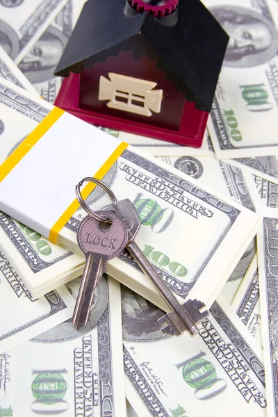 House Keys One Hundred Dollar Bills Background — Stock Photo, Image