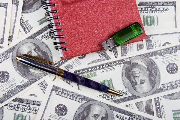 Dollar Notizbuch Und Stift Geld Hintergrund — Stockfoto