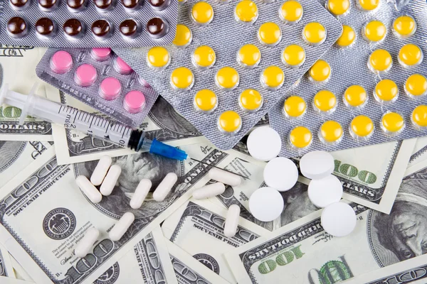 stock image Money and pills, abstract business medical background