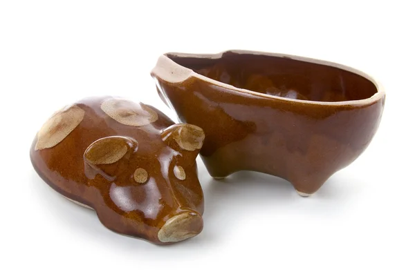 Keramik Piggy Pot Auf Weißem Hintergrund — Stockfoto