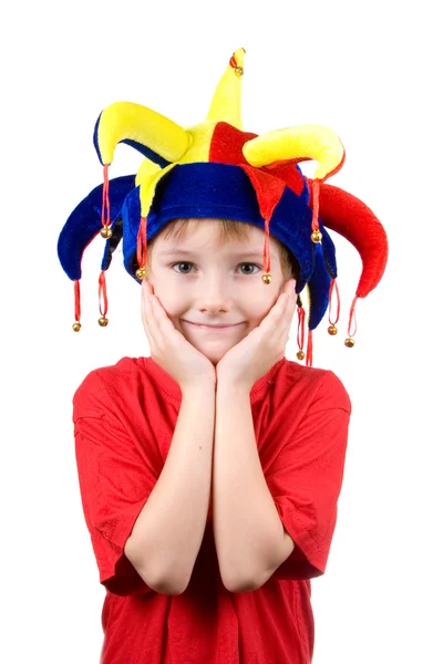 Funny boy v klobouku klaun — Stock fotografie