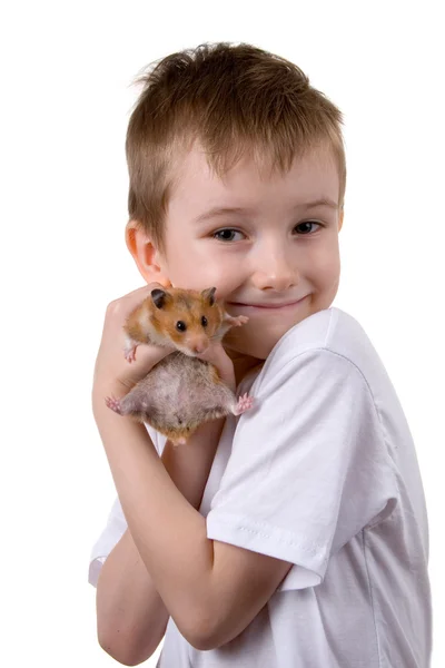 Garçon avec un hamster — Photo