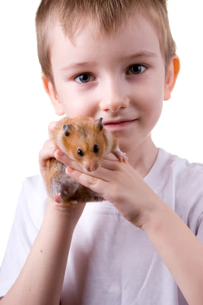 Jongen met een hamster — Stockfoto
