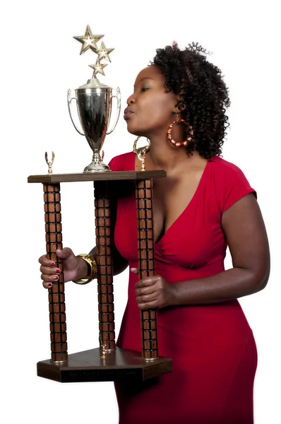 Mulher com troféu — Fotografia de Stock