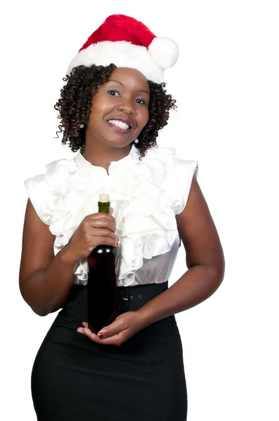 クリスマス ホリデー ワインを持つ女性 — ストック写真