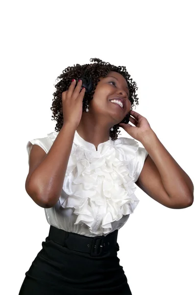 Чорна жінка з навушниками — стокове фото