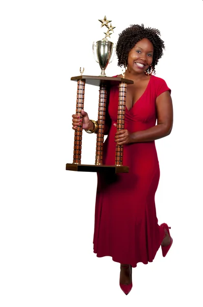 Kvinna med trophy — Stockfoto