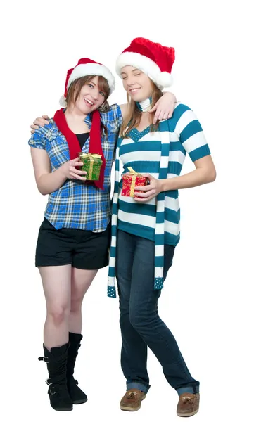 Mejores Amigos Intercambiando Regalos de Navidad — Foto de Stock