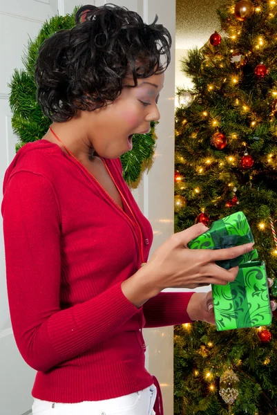 Schwarze Frau mit Weihnachtsschmuck — Stockfoto
