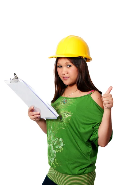 Hispanic kvinna byggnadsarbetare — Stockfoto
