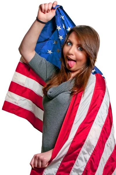 Kvinnan insvept i en flagga — Stockfoto