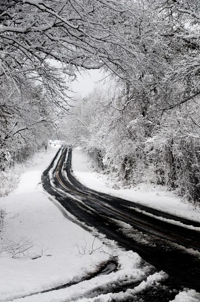 Snow Storm Mountain Two Lane Highway — Stock Photo, Image