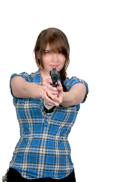Vacker Polisen Detektiv Kvinna Jobbet Med Pistol — Stockfoto
