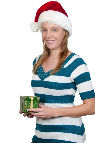 Een Mooie Vrouw Met Een Huidige Kerstcadeau — Stockfoto
